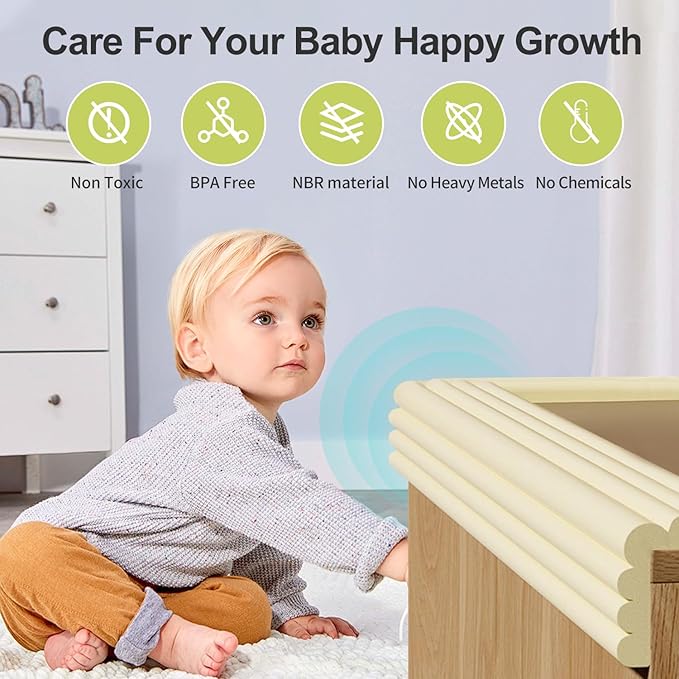 Baby Proofing Wall Corner Protector,Edge Guard Corner Protector,6.56ft Thinken Soft Corner Protectors Pre-Taped Soft Rubber Foam Edge Cushion for Furniture (Coffee Brown, 6.56Ft x 11.8" W x 0.47" Th)