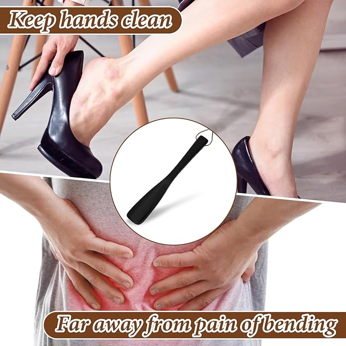 Wood Shoe Horn,Long Handle Shoehorn,9.84" Shoehorn Long-handle for Men, Women, Kids, Black Wooden Shoe Horn with Ergonomic Handle, Perfect for Seniors and Pregnancy