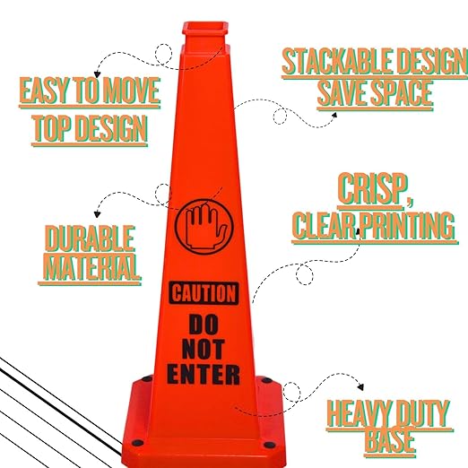 BESEA Caution Cone 3 Pack, 28" Caution Cone with Weighted Base, Red 4-Sided “Cantion Do NOT Enter ” Warning Cone for Creation Area Driveways, Business Parking Lots, Garages, Indoor/Outdoor