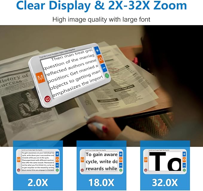 Digital Magnifier 5 Inch,Electronic Auto Focus Reading Aid Simplified Buttons Digital Video Magnifier for The Visually Impaired, Low Vision, Color Blindness, Amblyopia,26 Color Modes