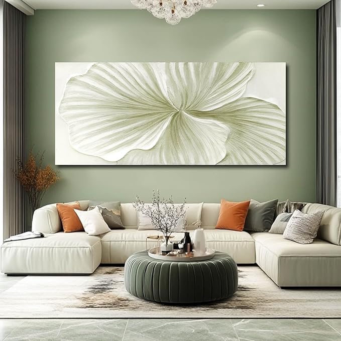MLART99 Plant Leaf Wall Art Botanical Canvas Ginkgo Painting Nature Green Abstract Artwork Extra Large 32x70 Modern Wall Decor for Living Room Office