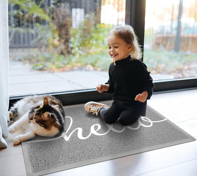 EARTHALL Door Mat Outside Inside Hello Doormat, 30"x17.5", Durable Floor Mat Non Slip Mat Ultra Absorb Mud Easy Clean Front Doormat for Garage, Entryway, Patio, High Traffic Areas, Grey