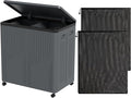 2 Section Collapsible Dirty Clothes Basket, 120 L Large Rolling Laundry Hamper with Lid, Plastic, Grey