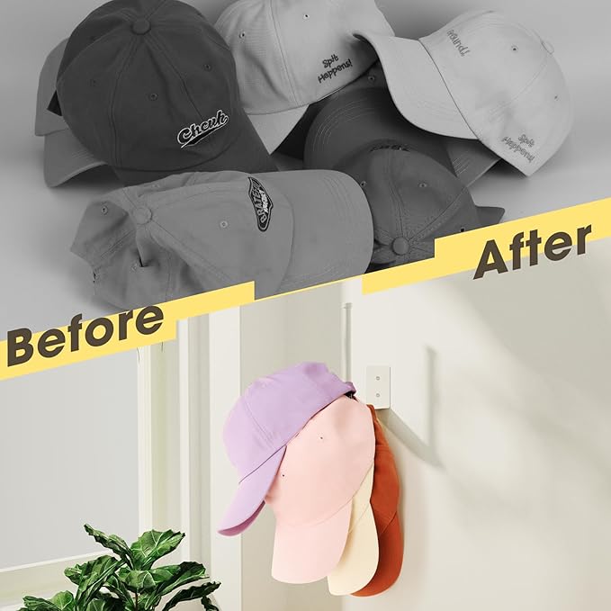 4 Pack Hat Racks for Baseball Caps, Stainless Steel Hat Organizer for Baseball Cap, Hat Holder Storage Organizer, Hat Hanger Strong Adhesive/Wall Drilled for Door, Bedroom, Closet(White 6 in)