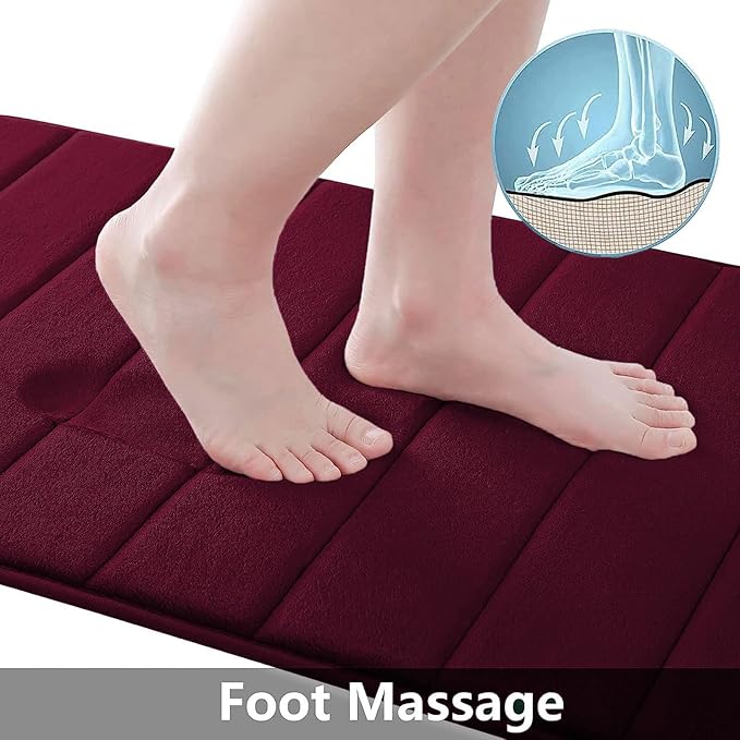 Buganda Memory Foam Bath Mat, 59" x 20", Ultra Soft and Non-Slip Bathroom Rugs, Water Absorbent and Machine Washable Bath Rug Runner for Bathroom, Shower, and Tub, Burgundy