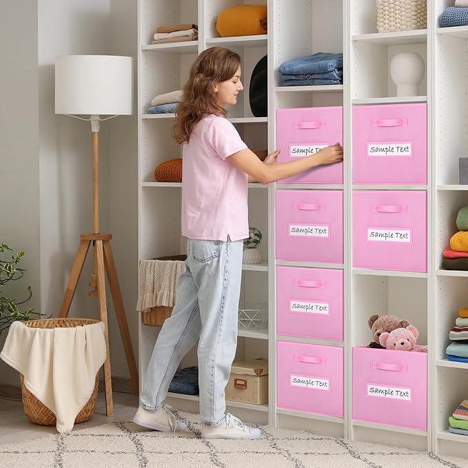 artsdi Fabric storage cubes (8 Pack) 11 Inch Cube Storage Bin, cube organizer bins with 8 Labels Window Cards & a Pen, Foldable cube organizer bins and Storage Box, Light Pink