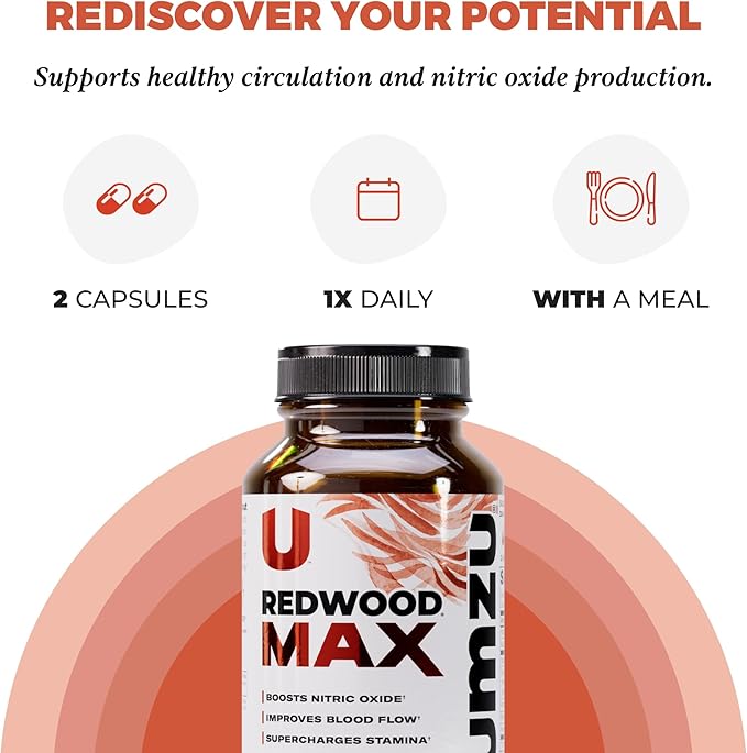 UMZU Redwood Max Nitric Oxide Booster, 1-Month Supply – Advanced Nitric Oxide Supplement with Fitnox Blend, Pine Bark, Resveratrol & Tart Cherry – Promotes Healthy Circulation, Energy and Recovery