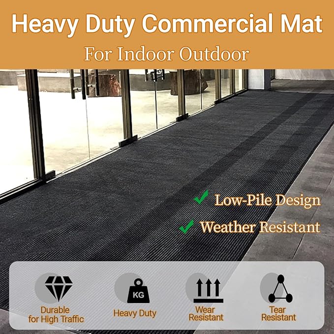 Indoor Outdoor Door Mat, 6'x3' Heavy Duty Large Non-Slip Waterproof Rubber Rug for Double Front Door Entrance, Welcome Floor Mats Carpet for Entryway Home Office School, Black 72" x 36"
