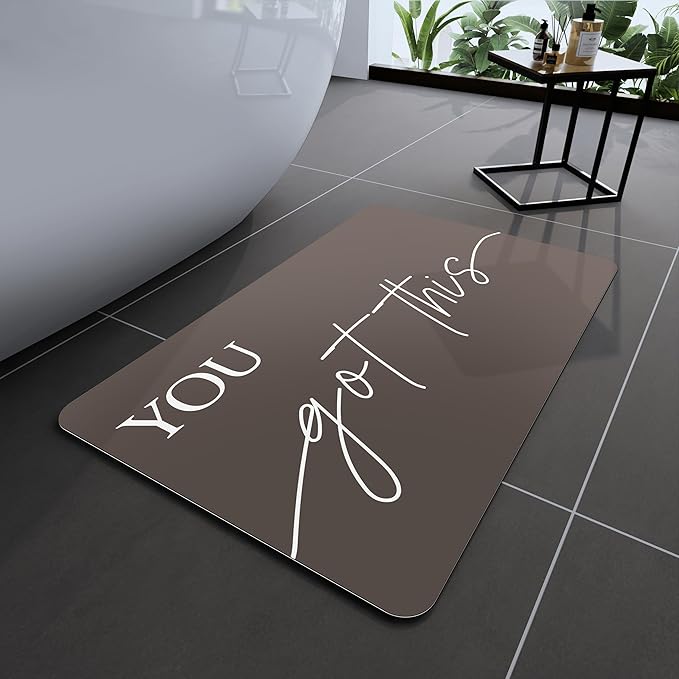 Bath Mat, Bathroom Mat Rugs Super Absorbent Shower Mats Non Slip Quick Dry Thin Rubber Mats for Bathroom Floor Fit Under Door, Shower Rug for Bathtub, Shower, Beige