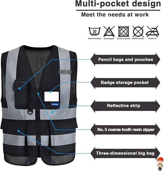 A-SAFETY 6XL 7XL 8XL black safety vest big and tall