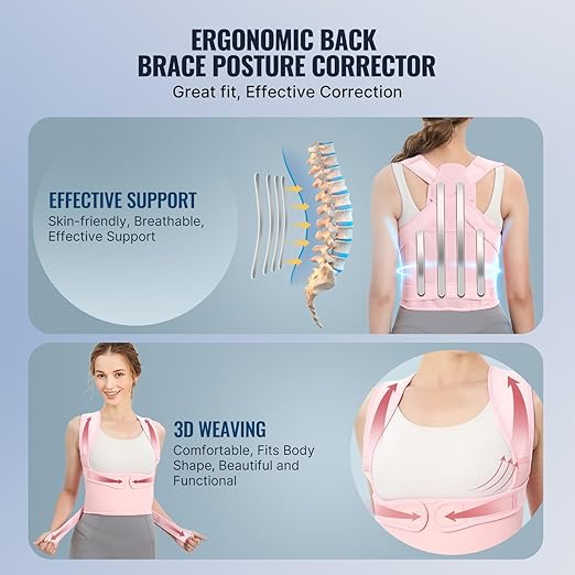 Posture Corrector for Women and Men, Adjustable Back Brace with Full Back Support, Shoulder Straightener for Spine Alignment, Kyphosis, Hunchback, Scoliosis, Lumbar, Spine, Pink (Small)