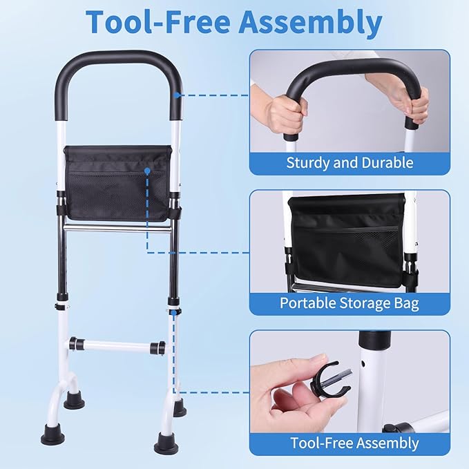 Stand Assist Mobility Aid Rail for Seniors – Adjustable Safety Grab Bar for Bed, Couch, Chair, Toilet – Non-Slip Base, Easy to Install, Stability Support for Sitting & Standing