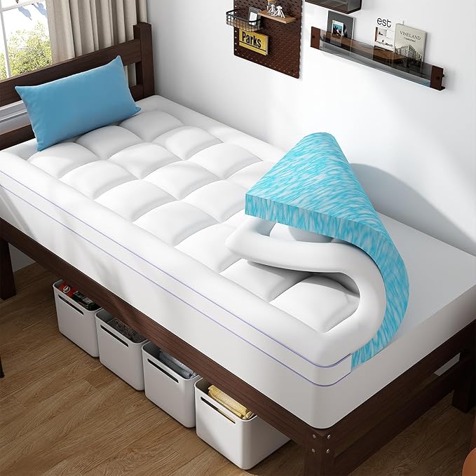 ABENE Twin XL Dual Layer 3 Inch Memory Foam Mattress Topper for College Dorm Room Essentials, 2 Inch Memory Foam Plus 1 Inch Soft Extra Long Pillowtop Mattress Pad Cover, Bed Topper for Back Pain