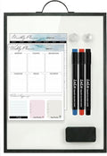 Small Whiteboard 12 x 16 Inch Magnetic Dry Erase Board with Handle | Black Aluminum Frame | Double-Sided Planner Board with Weekly & Monthly Sheets | 3 Markers, Eraser & 2 Magnets