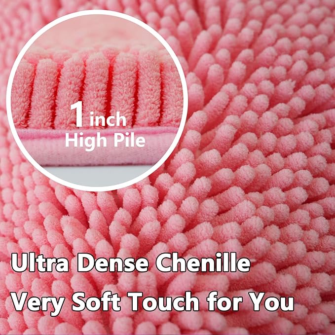 BOANKODU Bath Rug Sets 2 Piece, Soft Chenille, Non-Slip, 32x20 Inch + 20x20 Inch U Shape Multi-Purpose Machine Washable (Pink)