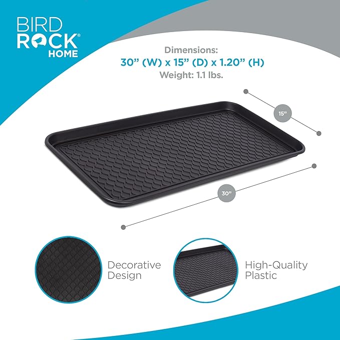 INTERNET'S BEST Waterproof Multi-Purpose Plastic Shoe Tray Boot Mat for Entryway, Dorm Room, Indoor Outdoor, Large Mud Pan, Utility Mat, Weather Resistant Floor Tray, 1 Pack - 30x15 - Black