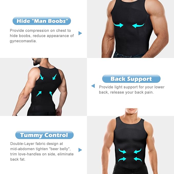 Mens Slimming Body Shaper Vest, Gynecomastia Compression Shirts, Tummy Control Undershirts