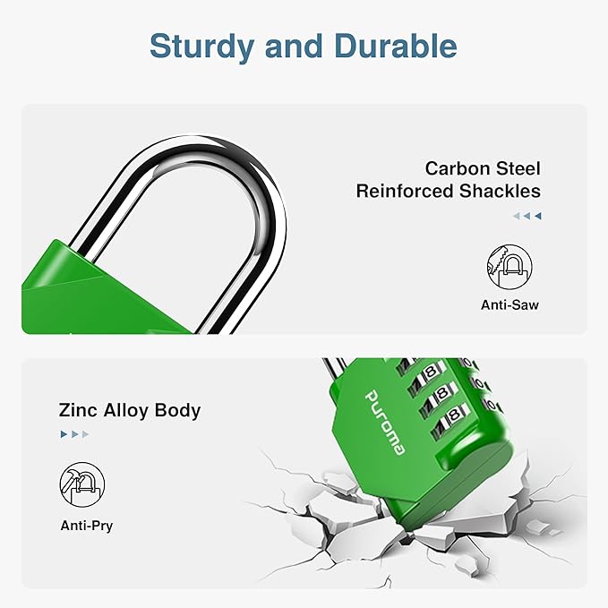 Puroma 4 Pack Combination Lock for Locker 4 Digit Outdoor Waterproof Padlock for School, Gym, Sports, Fence, Toolbox, Gate, Case, Outdoor, Hasp Storage, Cabinets (Green)