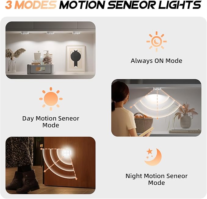 6PCS Motion Sensor Step Light, Wireless Rechargeable Puck Lights with Remote, Under Cabinet Lights with 3 Colors&RGB, Magnet Stick on Light for Closet, Hallway, Stairway, Bathroom, Bedroom, Kitchen