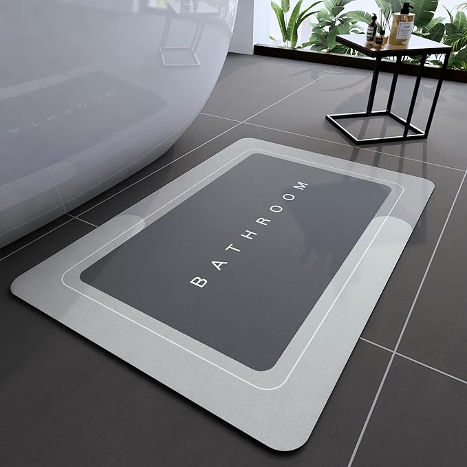 Bath Mat Rugs Non Slip Quick Dry Bathroom Mats Super Absorbent Rubber Bath Mats Fit Under Door, Bathroom Rugs Shower Mat for Bathroom, Bathtub, Shower and Sink (Rectangle Grey, 24"x35")