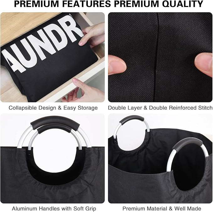 Laundry Basket Collapsible，Freestanding Clothes Hamper Bag with Handles – Tall Folding Dirty Laundry Bin，Sturdy Laundry Sorter for College Dorm，Laundry Room – Jumbo Size 161L (Black)