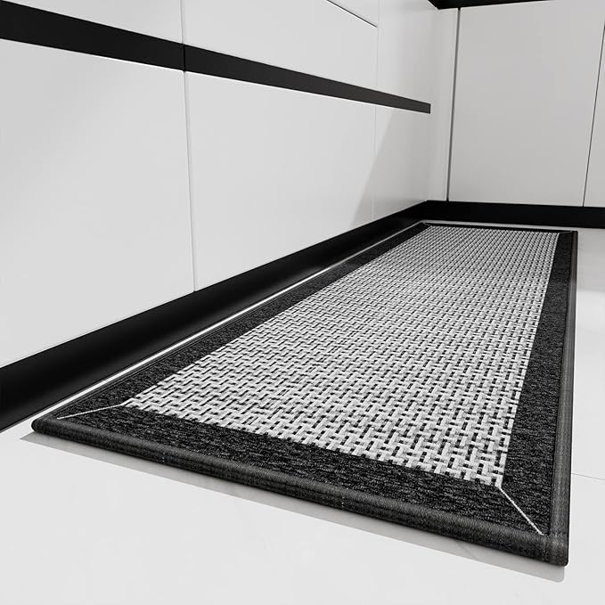 PADOOR Kitchen Mats for Floor, Kitchen Rugs Non Slip Washable, Rubber Backed Kitchen Runner Super Absorbent Long Kitchen Floor Mat Sink Rug, 20”x70” Black