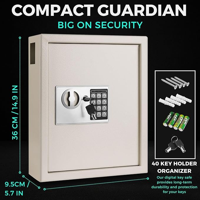 Flexzion Key Box Wall Mount With Code, Key Cabinet, Key Deposit Slot, 40 Key Holder Organizer Locker Case, Colored Key Tags Wall Mounted Lock Box For Keys Storage (Gray)