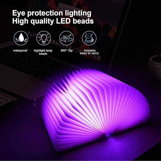 Rechargeable Book Light - 3 Colors Mood Lighting, 3D Leather Cover, USB Portable Desk Lamp, Night Reading Light, Elegant Book Decor & Gift for Book Lovers