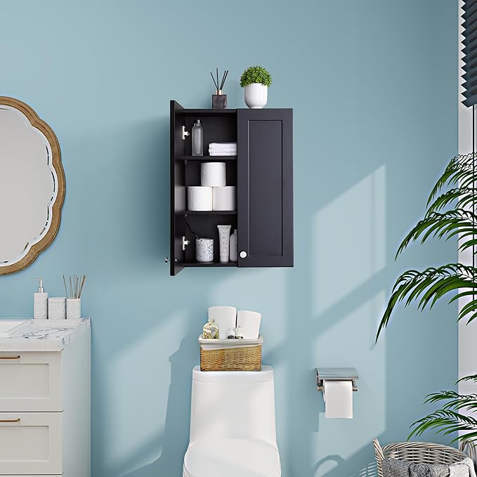 Matte Black Wall Mount Medicine Cabinet - Over Toilet Storage with 2 Adjustable Shelves, DTC Hinges & Metal Handles, Easy Assembly Bathroom Cabinet for Small Spaces