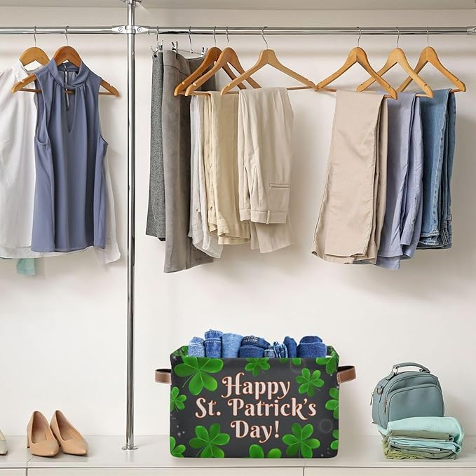 Storage Basket Happy St Patrick's Day Cube Storage Bins Organizer Bag Collapsible Closet Shelf Baskets with handle for Cloth Book 14.2×10.2×8.3 IN