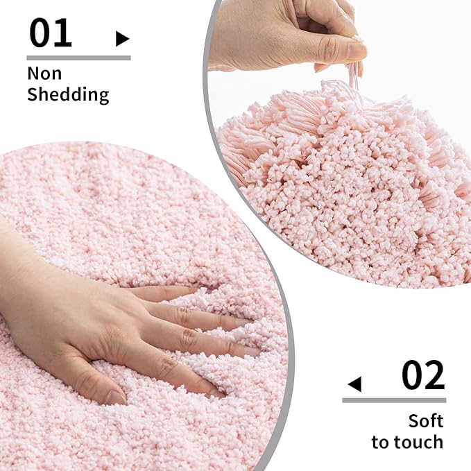 Pink Bathroom Rug 24x48 Non Slip Fluffy Bath Mat for Bathroom Floor Washable Plush Luxury Bath Rug for Tub Soft Shaggy Absorbent Shower Sink Mat