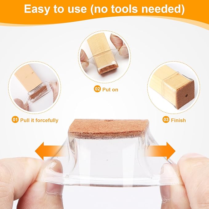CHUNZEXI 36 Pack Square Chair Leg Floor Protectors for Hardwood Floors, Silicone Felt Covers Pads Caps, Protect Wood Furniture Feet Floors Noise Reduce and Scratch (Square Large & Clear)
