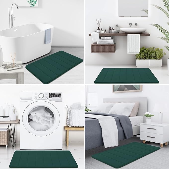 Buganda Memory Foam Bath Mat, 47" x 24", Ultra Soft and Non-Slip Bathroom Rugs, Water Absorbent and Machine Washable Bath Rug Runner for Bathroom, Shower, and Tub, Dark Green