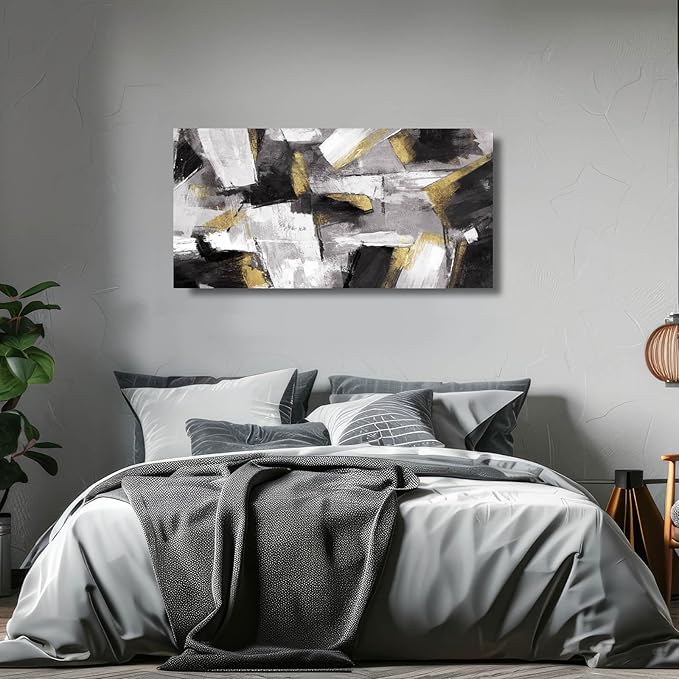 SOUGUAN Black and White Art Pictures Abstract Wall Hangings Decor Modern Artwork 20"X40" Wall Decorations for Bedroom Posters for Office
