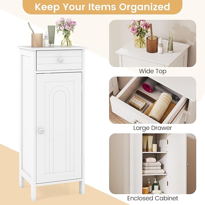 GLACER Floor Storage Cabinet, Multifunctional Bathroom Storage Cabinet with 2 Adjustable Shelves, Ideal for Bathroom, Living Room, 14 x 12 x 34.5 inches (White)