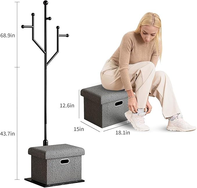 Modern Metal Coat Rack Stand, Heavy Duty Coat Rack Freestanding with Natural Marble Base, 8 Hooks, Ideal for Bedroom, Entryway, Hallway, Office, Gifts for Women, for Mom, for Men (Black)