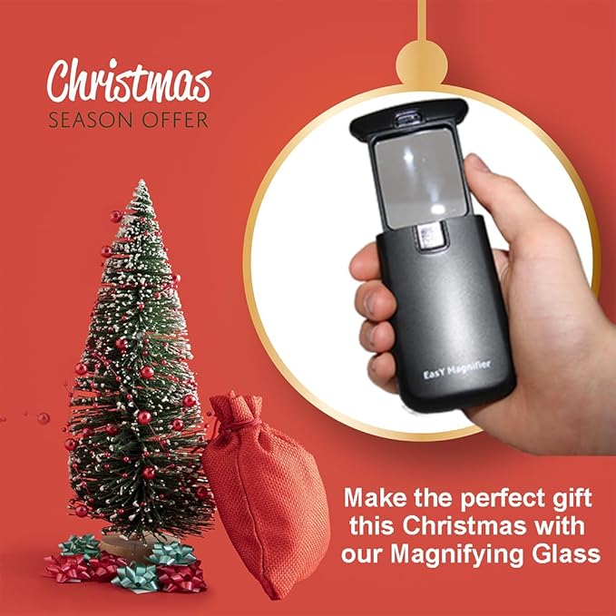 EasY Magnifier Small Pocket Magnifying Glass 3X with LED Light For Reading Fine Print; Mini Lighted Hand Held Acryl Lens; Read Lables In Stores; Magnify Glasses For Close Work;Helpful Gift For Seniors