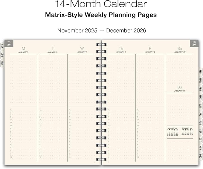 ESSENTIAL 2026 Monthly & Weekly Planner with Tabs, 8.5"x11": 14 Months (November 2025 - December 2026), Professional, Simple, Easy-to-Use Design and Frosted Poly Cover for Extra Protection (Frosted)