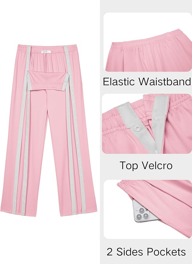 Deyeek Tear Away Pants for Women Side Slit Snap Sweatpants Loose Fit Post Surgery Casual Adaptive Clothing with Pockets
