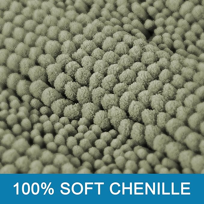 H.VERSAILTEX Bath Rugs for Bathroom Non Slip Bath Mats Thick Chenille Striped Bath Rug Runners 47" x 17" Absorbent Fluffy Soft Shaggy Mats Dry Fast Plush Area Carpet for Bath Room - Eucalyptus Green