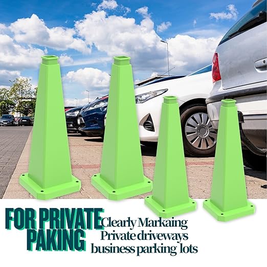 BESEA 6 Pack 36" Bright Green Traffic Safety Cones with Weighted Base, High-Visibility Parking Cones for Driveways, Business Parking Lots, Garages, Indoor/Outdoor Use