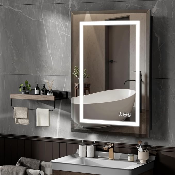 20"X30" Bathroom Medicine Cabinet with Mirror, LED Lighted Medicine Cabinet with Anti-Fog, 3 Colors Temperature Stepless Dimmable, Metal Cabinet for Storage and Mordern Decor, Black