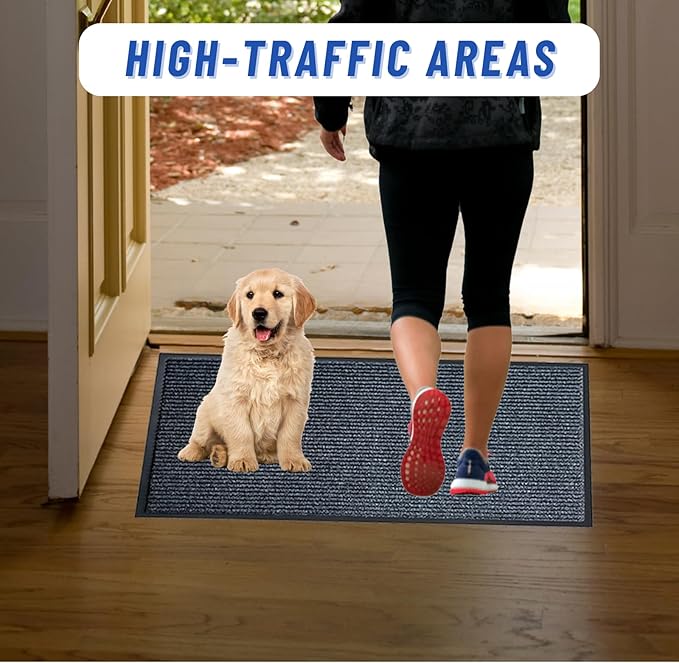 2 Pack Front Door Mat, 60"X36" Waterproof Indoor Outdoor Entrance Welcome Doormat Front Door Industrial Rug Ideal for Entrance， Patio, Muddy Shoe, Low Profile, Non-Slip, Easy to Clean — Grey