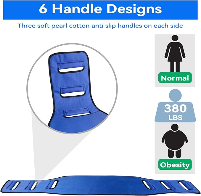 Transfer Belt Transfer Sling for Nursing Patients, Standing & Supports & Transfer Aids for Elderly, Gait Belt for Patient Care, Transfer Belt for Bedridden Patient (Blue)