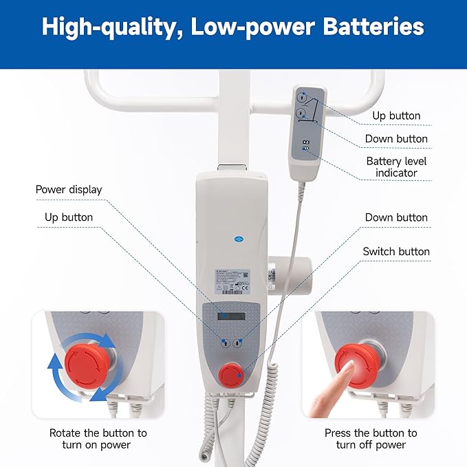 Electric Patient Lift, Medical Transfer Lift with Sling for Seniors, Sit to Stand Lift for Elderly, for Home and Hospital Use Seniors Easy-Assembly, Battery-Powered, 500lb Weight Capacity