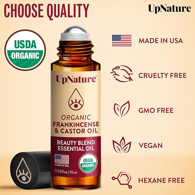 UpNature Organic Castor Oil and Frankincense Eye Roller – 100% Organic Castor Frankincense Oil for Face - Puffy Eyes Beauty Roll On