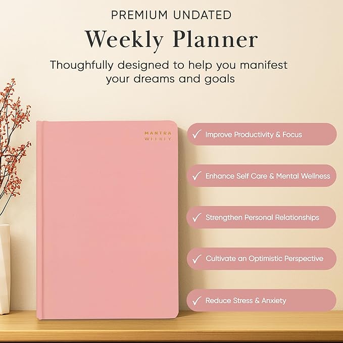 2026 Planner, Daily Journal & Gratitude Journal All-In-One with To Do List, Self Care Prompts & Habit Tracker - 5.8 x 8.3 - Pink