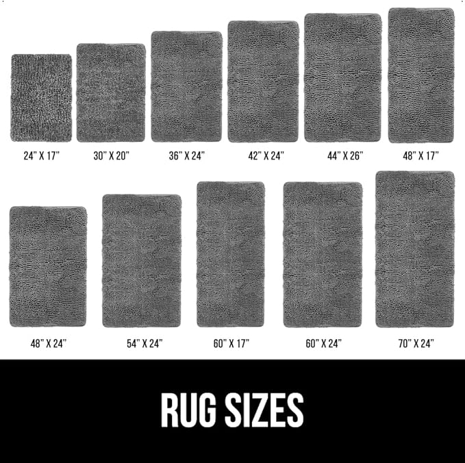 GORILLA GRIP Bath Rug Mat 70x24, Thick Soft Absorbent Chenille, Quick Dry Microfiber Mats, Rubber Backing Washable Shower Floor Rugs, Bathmat Runner, US Designed Bathroom Home Decor Accessories Grey
