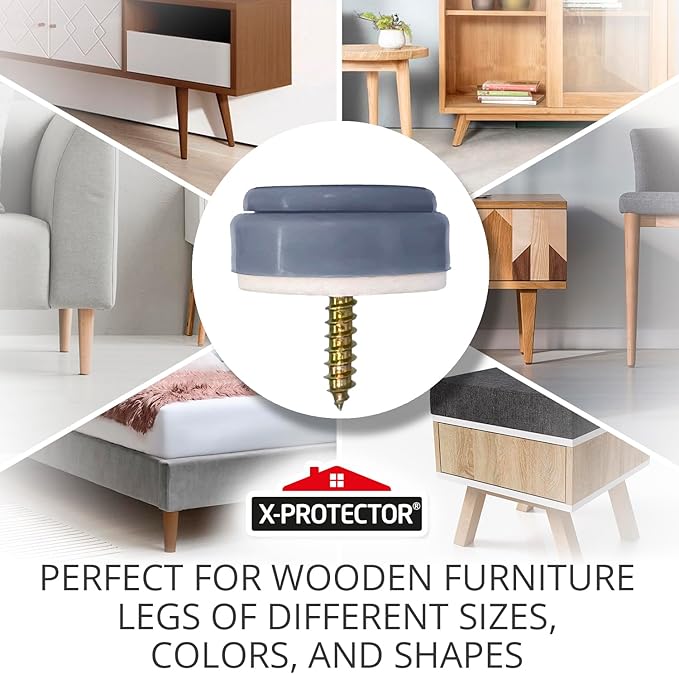 Chair Glides X-PROTECTOR – 16 PCS 1" Furniture Glides – Screw-On Chair Sliders – Premium Chair Leg Floor Protectors – Slide Furniture Effortlessly on All Floor Types with Small Furniture Sliders!