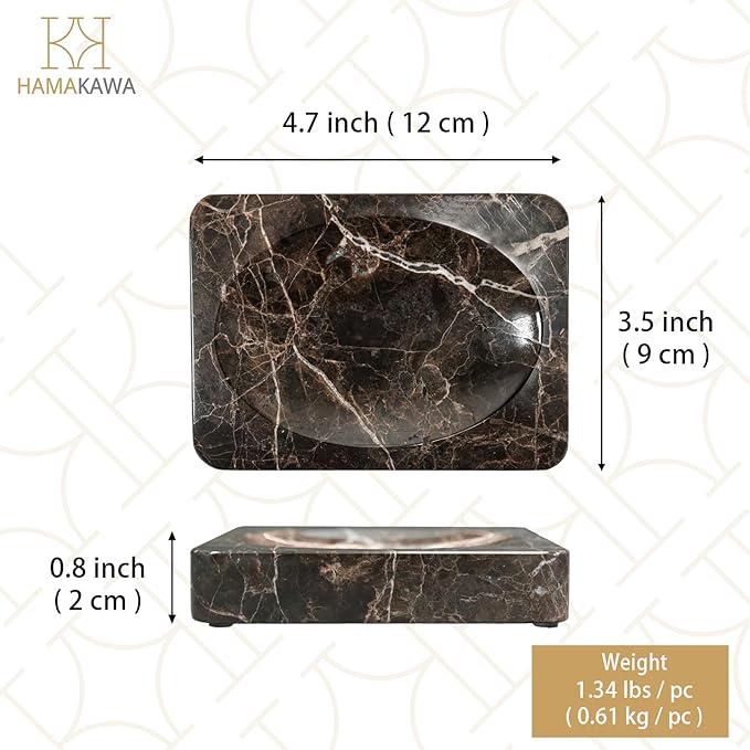 Natural Marble Soap Dish, Emperador Dark Rectangle Jewelry Dish, Dark Brown Style Shower Soap Holder, Modern Stone Sponge Holder, Bar Soap Saver Tray for Bathroom, Kitchen, Easy to Clean